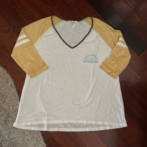 Billabong “Good morning sunshine” baseball burnout tee 3/4 sleeve v-neck size M